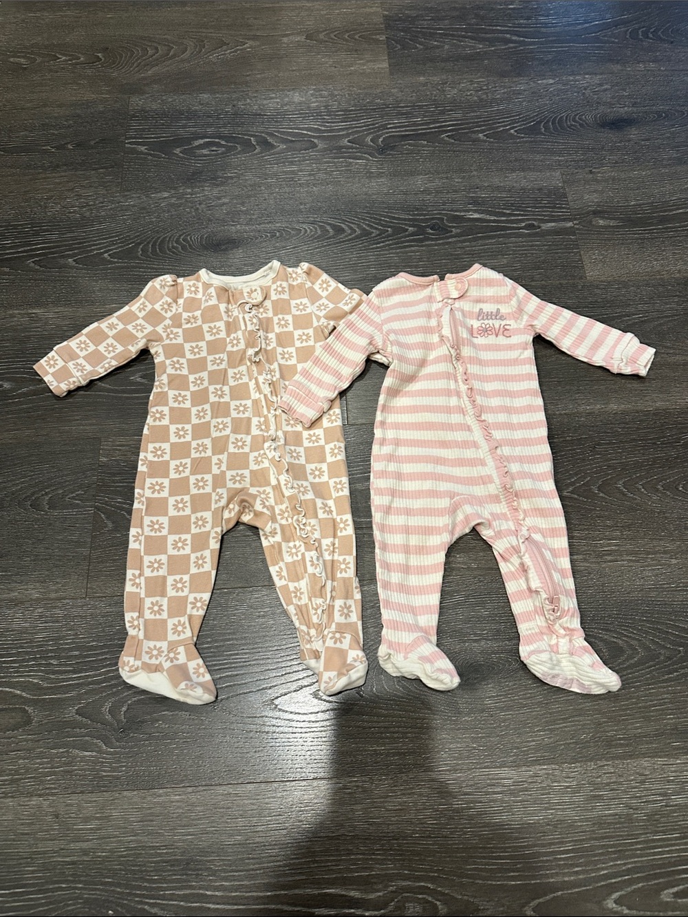 Baby Girls Pink and Cream One-Piece Sleepers bundle Set of 2